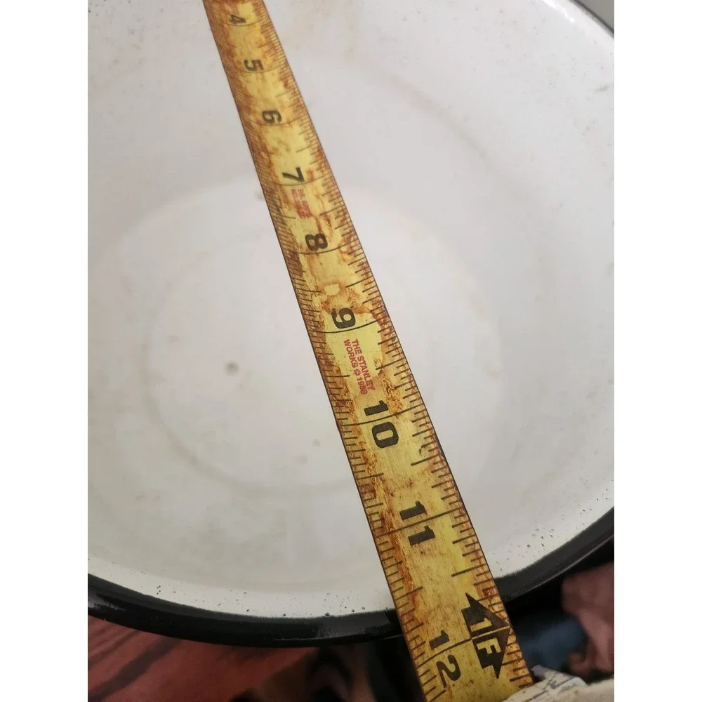 Vintage White And Black Enamelware Pot With Handles 1 Ft Diameter County Cottage
